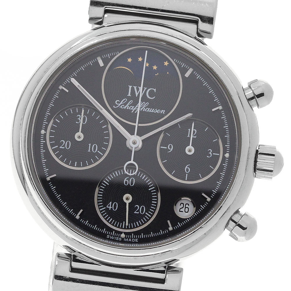 IWC SCHAFFHAUSEN Little da vinci IW373614 Date Chronograph Moon Phase black Dial Quartz Ladies Watch_975654