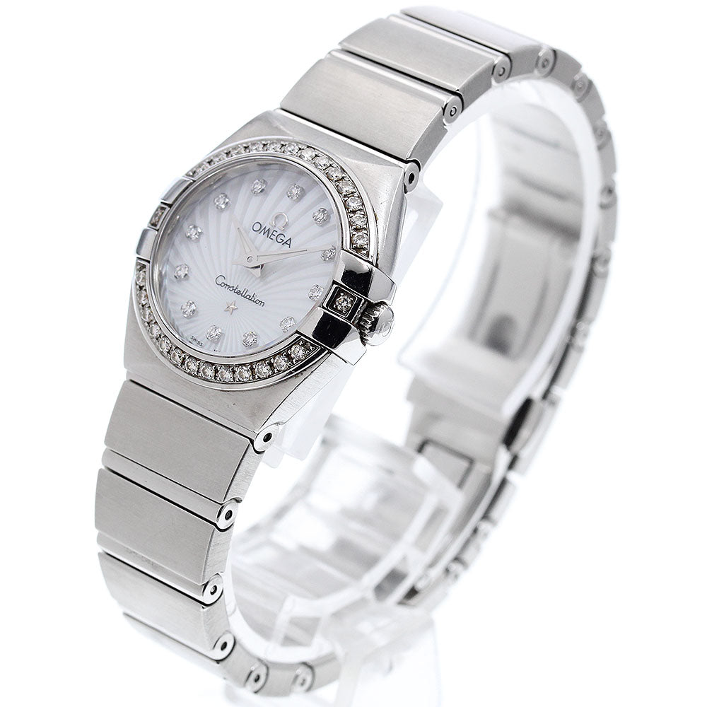 OMEGA Constellation 123.15.24.60.55.002 12P Diamond Bezel Mother-of-Pearl Dial White shell Dial Quartz Ladies Watch_978927